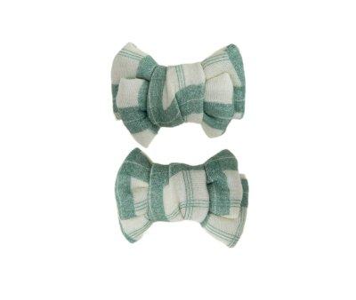 2 Fern Plaid Ponytail Bow Hair Clips