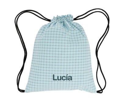 Nordic Check Blue Drawstring Backpack Personalised