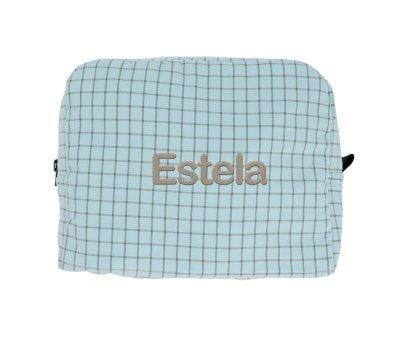 Large Nordic Check Blue Personalised Toiletry Bag