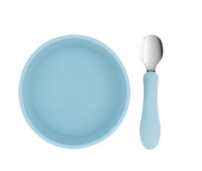 Silicone Bowl + Steel Spoon Sky Blue