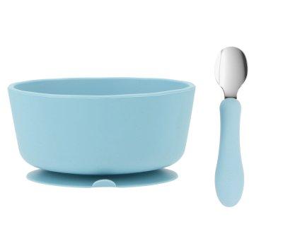 Silicone Bowl + Steel Spoon Sky Blue