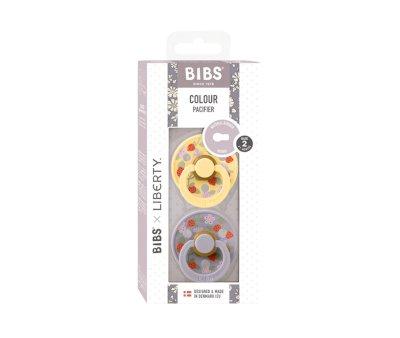 2 Sucettes BIBS Colour Round Liberty Strawberries and Cream Pale Butter