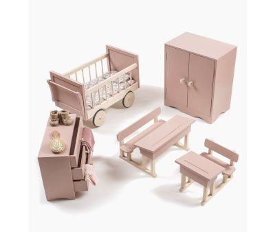 Commode Ambroise pour Poupes en Bois Vieux Rose poudr avec 3 Tiroirs
