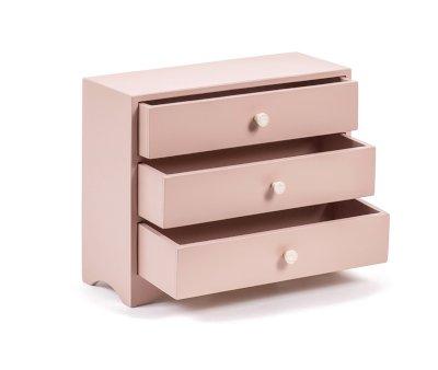 Commode Ambroise pour Poupes en Bois Vieux Rose poudr avec 3 Tiroirs