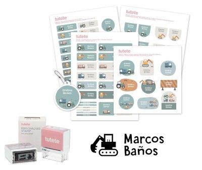 Sello Personalizado Excavadora + Combinado Termo y Pegatinas Trucks