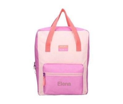 Mochila Escolar Milky Kiss Bright Vibes Fucsia Personalizable