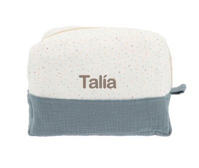 Large Toiletry Bag Rainbow Dots Blue Personalised