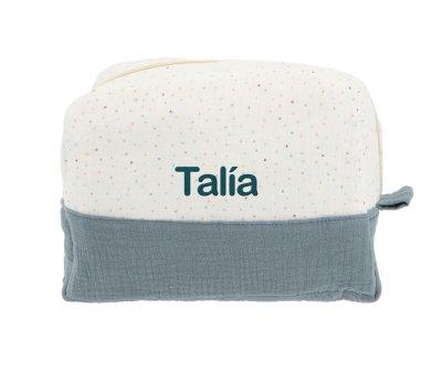 Large Toiletry Bag Rainbow Dots Blue Personalised