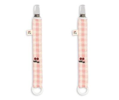 2 Pacifier Holders Powder Pink Check