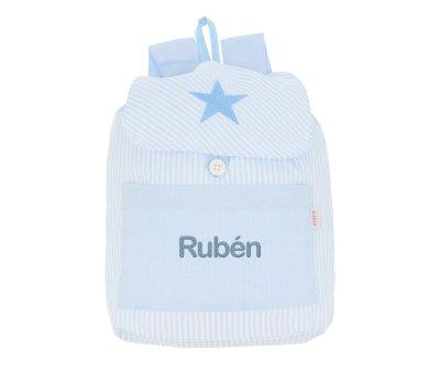 Mochila Pequena Personalizada Listras Azul com Estrela