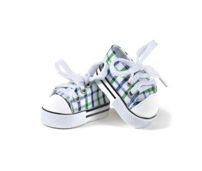 Baskets Komvers Blanches  Carreaux Vichy Bleu/Vert pour Poupes Gordis