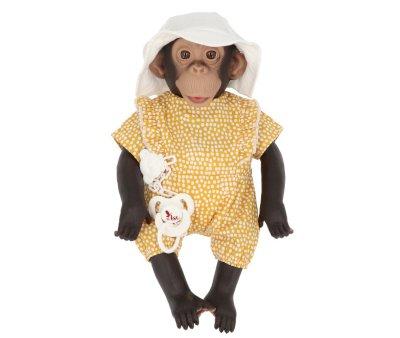 Lola The Chimpanzee with Mustard Polka Dot Poplin Top and Fisherman Hat