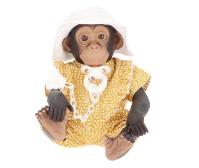 Lola The Chimpanzee with Mustard Polka Dot Poplin Top and Fisherman Hat