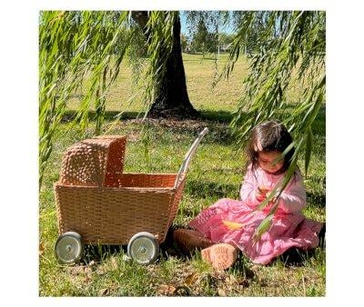 Landau pour Poupes Rattan Seashell Pink