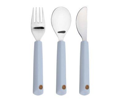 Set 3 Cubiertos Mango Silicona Happy Smile Blue