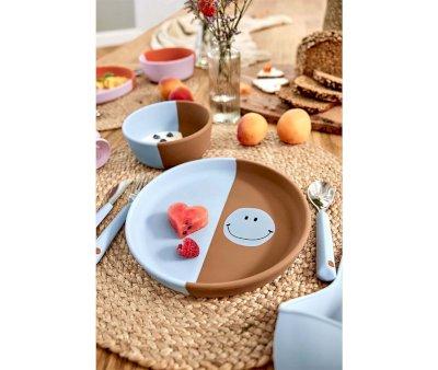 Set 3 Cubiertos Mango Silicona Happy Smile Blue