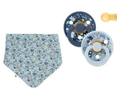Pack 2 Succhietti BIBS Colour Round + 1 Bandana Liberty Chamomile Lawn Baby Blue