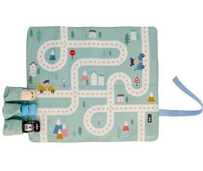 Juego Mantel con Circuito Menta + 3 Coches Rosa