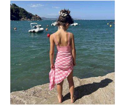 Mussola L Bianca Vichy Rose Fluo