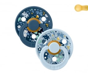 2 BIBS Colour Pacifiers Round Liberty Chamomile Lawn Baby Blue Mix