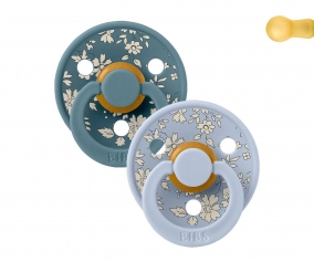 2 BIBS Colour Round Pacifiers Liberty Capel Dusty Blue Mix