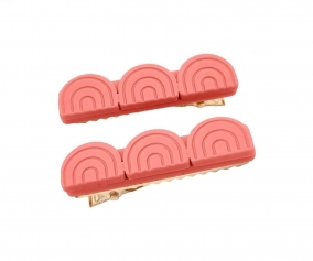 2 Hair Clips Tri Rainbow Coral Rouge