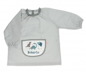 Smock with Central Pocket Vichy Dinos World Personalized