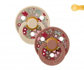 2 BIBS Colour Round Liberty Chamomile Lawn Vanilla/Woodchuck Mix Pacifiers