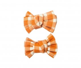2 Hair Clips with Sienna Gingham Ponytail Bow