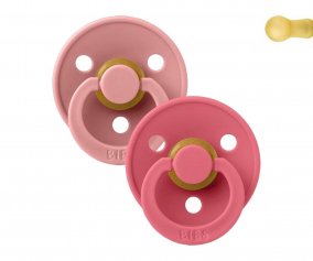 2 Sucettes Rondes BIBS Colour Round Dusty Pink/Coral