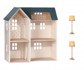 Casa en Miniatura Maileg + 2 Lmparas de Pie Mini Dark Powder