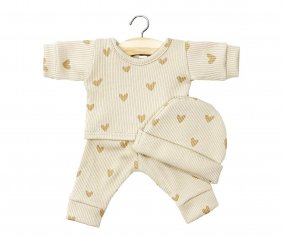 Pijama para Muecos Minikane Gordis Morgan y su Gorrito de punto de Canal Corazones Beige