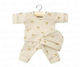 Pijama para Muecos Minikane Babies Morgan y su Gorrito de punto de Canal Corazones Beige
