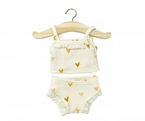 Les P'tits Basiques Ropa Interior en Canal y Encaje Corazones Marrones para Mueco Gordis