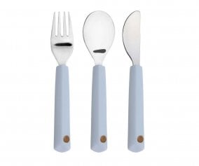 Set 3 Cubiertos Mango Silicona Happy Smile Blue