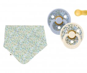 Pack 2 Succhietti BIBS Colour Round + 1 Bandana Liberty Eloise Dusty Blue Mix/Ivory