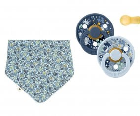 Pack 2 Succhietti BIBS Colour Round + 1 Bandana Liberty Chamomile Lawn Baby Blue